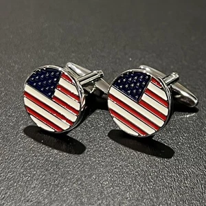 USA Flag Cufflinks For Men Birthday Wedding Gift Cufflink In Box - Picture 1 of 8