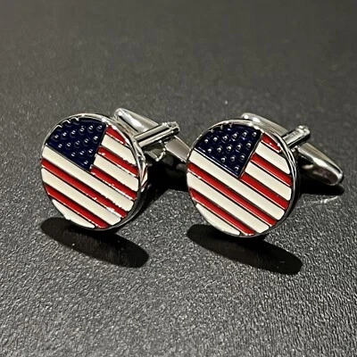 USA Flag Cufflinks For Men Birthday Wedding Gift Cufflink In Box - Image 1 of 4