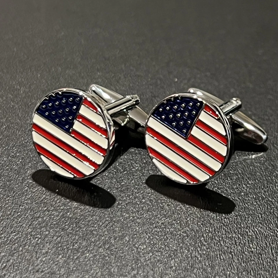 USA Flag Cufflinks For Men Birthday Wedding Gift Cufflink In Box - Image 1 of 4