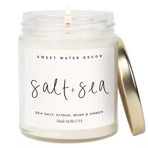 Salt And Sea Candle Sea Salt Citrus Amber Musk Beach Scented Soy Candles For Hom - Picture 1 of 9