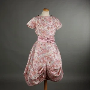Vintage 1950s Dress with Hat and Belt Silk US Size 6 - Picture 1 of 9