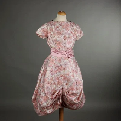 Vintage 1950s Dress with Hat and Belt Silk US Size 6 - Image 1 of 4