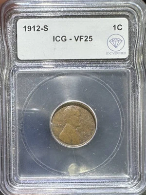 1912 S Small Cents Lincoln, Wheat Ears Reverse ICG VF-25 IDC Verified - Image 1 of 2