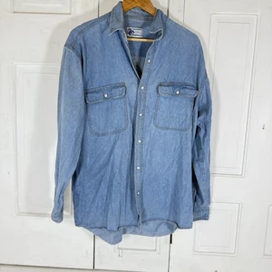 Vintage RJM Denim Shirt M Pearl Snap Western Cowboy Style 100% Cotton USA Look - Picture 1 of 8