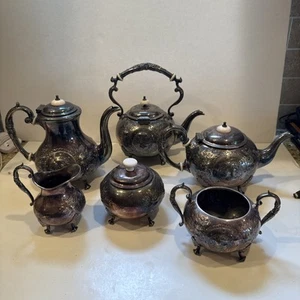 6 Pc JOHN TURTON SHEFFIELD ENGLAND 462 HAND CHASED TEA POT COFFEE SET Silver - Picture 1 of 9