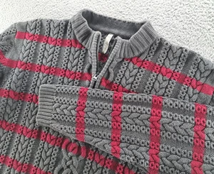Hanna Andersson Fischer Pullover Herren XL grau rot gestreift Zopfmuster Baumwolle Wolle  - Bild 1 von 10