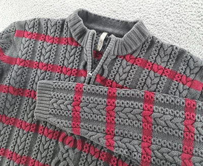 Hanna Andersson Fishermans Sweater Mens XL Gray Red Stripe Cabled Cotton Wool  - Image 1 of 4