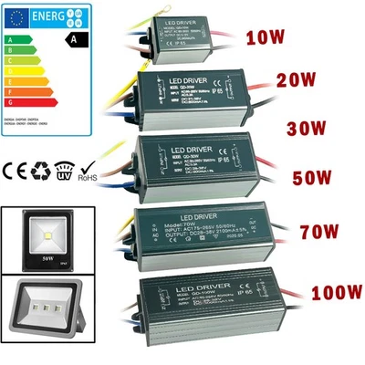 LED Driver 10W 20W 30W 50W 70W 100W Power Supply Transformer Waterproof IP65 new - Image 1 of 4