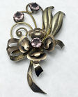 Vintage Gold Filled Harry Iskin Purple Glass Flower Brooch Pin