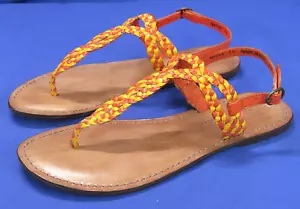 CHINESE WASH Indianer ORANGE/GELB geflochtene Leder-Flachriemensandalen Größe 7,5 - Bild 1 von 7