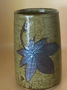 Stoneware Vase Adorned w/ Leaves - Picture 1 of 6