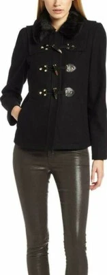  $348 NUEVO CON ETIQUETAS JUICY COUTURE Talla S LANA CORTO SWING TOGGLE ABRIGO CHAQUETA TONO NEGRO Foto 1 de 4
