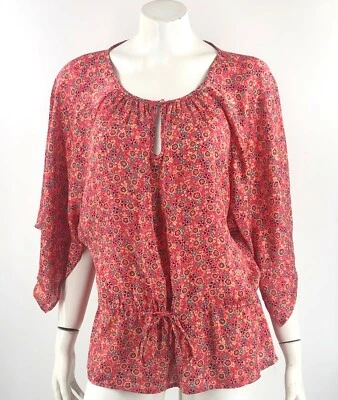 Blusa Kenar Top Mediana Coral Rosa Azul Teal Floral Manga Kimono Dividida Para Mujer Foto 1 de 4