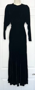 Vintage 1930's Art Deco Black Velvet Bias Cut Hollywood Evening Gown Small - Picture 1 of 7