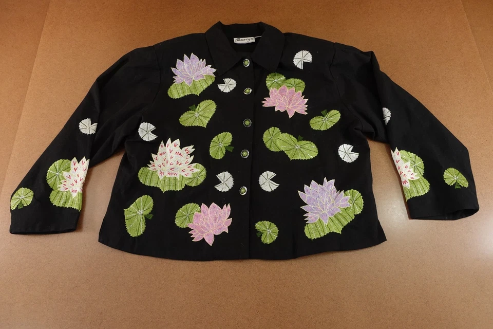 Женская куртка Raviya размер XL черная с вышивкой с подкладкой через плечо на пуговицах спереди - Изображение 1 из 4