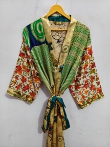 Silk Kimono For Woman's Free Size Bathrobe Long Gown Indian Tunic, B-4528 - Picture 1 of 7