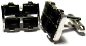 Black Designer Cufflinks by Shields Silver Tone Tux Shirt Dress Suit Vintage - Picture 1 of 9