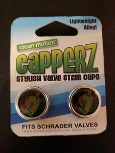 Clean Motion Capperz Valve Stem Caps, Froggy, Fits Schrader Valves, Light Alloy - Bild 1 von 2