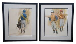 2 Vintage Henry Koehler Signed Offset Lithographs Equestrian Jockey Horse Racing