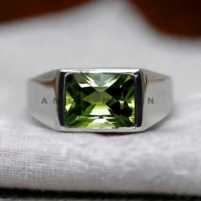 Piedras preciosas de peridoto con anillo de novio de plata de ley 925 para hombre #AL931 Foto 1 de 4