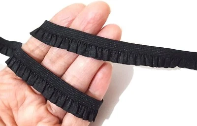 1/2 inch 13mm wide 5-20 yds Black Ruffles 1 Sided Edge Elastic Band EB17 - Image 1 of 4