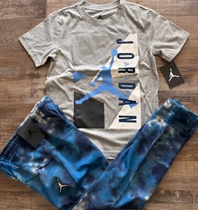 NWT Nike Air Jordan Boys YXL Gray/Blue/White Tie Dye Print Sweat Pants Set XL - Picture 1 of 5