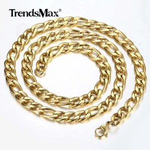 Collana catena maglia Figaro in acciaio inox placcato oro 9 mm 18" per uomo donna - Foto 1 di 4