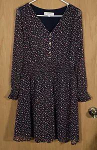 Loft Marienkäfer Print gesmoktes Midikleid mit Knöpfen Bauern transparente Ärmel Damen Gr. M - Bild 1 von 7