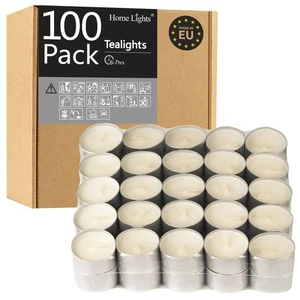 HomeLights Candele Tealight Bianche Senza Profumo - Confezione da 100, Tempo di Bruciatura da 6 a 7 Ore... - Foto 1 di 7