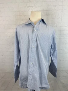 Paul Stuart Canada Men's Light Blue Plaid 100% Cotton Dress Shirt 17 34 - Picture 1 of 9
