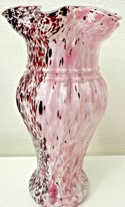Vaso vintage arruffato rosa nebbia Vasa Murrhina vetro artistico 10" - Foto 1 di 8