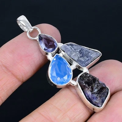 Tanzanite Druzy 925 Silver Plated Handmade Pendant of 2.25" - Image 1 of 3