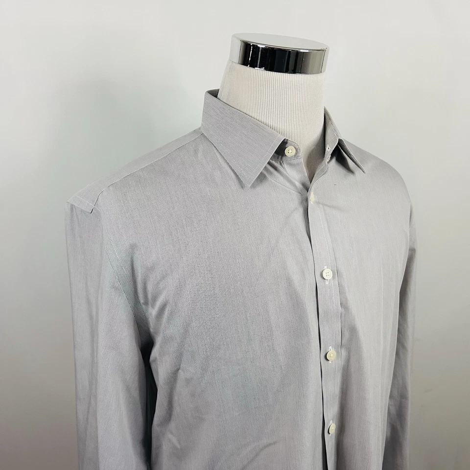 Camisa de vestir Charles Tyrwhitt 17 35 sin hierro extra ajustada gris blanco a rayas Foto 1 de 4