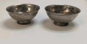 2 Japanese Sake Shot Cups Silver Vintage - Picture 1 of 8