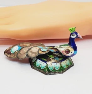 35g PEACOCK Chinese Export STERLING SILVER Figurine Enamel Export As-is! - Picture 1 of 10