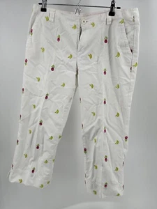 Lilly Pulitzer White Capri Resort Pants Size 12 Banana Pineapple Embroidery - Picture 1 of 12