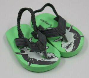 Carter's Baby Infant Boys Green Shark Graphic Rubber Sandals Size XXS 1-2 NWOT