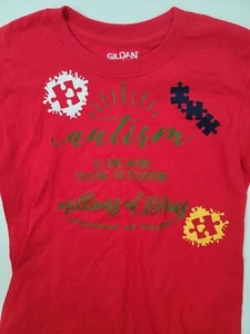 Kids Size XS Red Youth Autism Stand Out Puzzle Piece Heart Short Sleeve Shirt - Picture 1 of 6