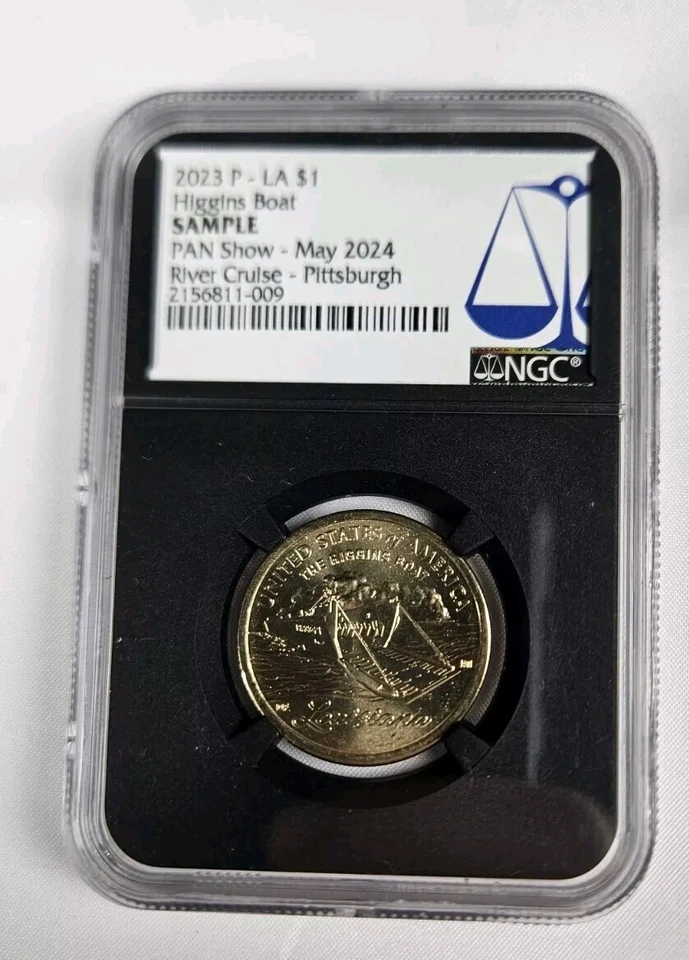 2023 PAN River Cruise Higgins Boat $1 Coin - Pittsburgh - NGC SAMPLE - Image 1 of 2