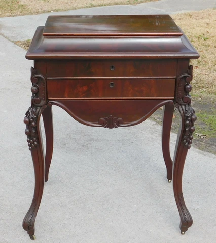 Mahogany Pot Belly Sewing Stand Table circa 1850 Cover