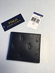 NWT Polo Ralph Lauren Wallet Leather All Over Pony Print Black Bifold