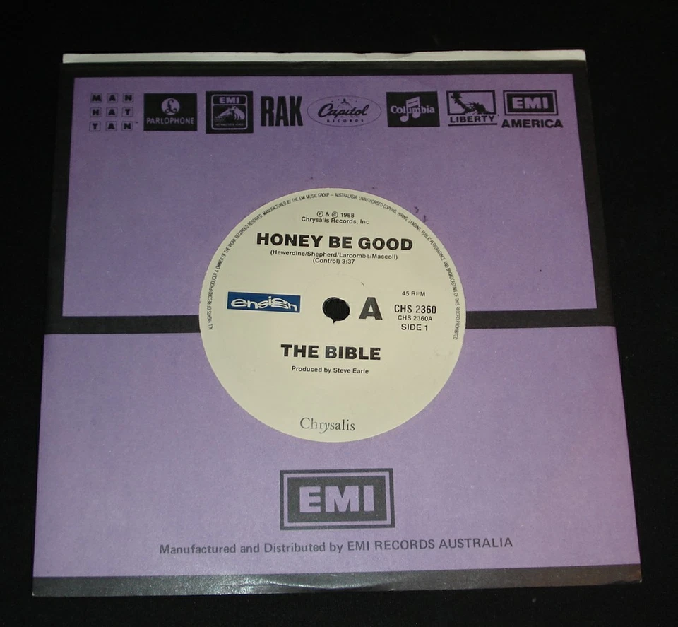 THE BIBLE 45 MINT - HONEY BE GOOD 1980s  ROCK ON CHRYSALIS Steve Earle Produced - Image 1 of 1