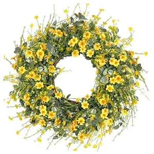 Daisy Wreath 24 Inch Spring Summer Wreath Fake Silk Floral Wreath with Yellow - Picture 1 of 7