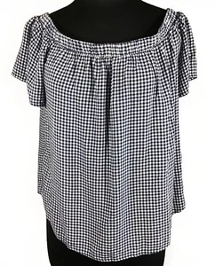 MOSSIMO Sz XXL Women’s Smocked Peasant Cap Sleeves Navy Blue Gingham Plus Sz C1 - Picture 1 of 11