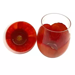 Copas de vino pintadas a mano sin tallos naranja flor amapola diseño oculto, conjunto de 2 - Imagen 1 de 7