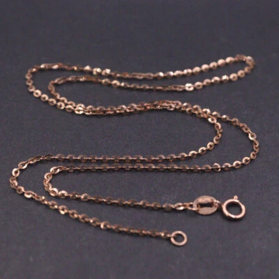 Collar de cadena de oro rosa puro Au750 de 18 quilates de 1,5 mm con eslabones Suerte O 2,3-2,5 g 17,9 pulgadas Foto 1 de 4