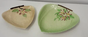 Vintage Carlton Ware Ceramic Leaf Dish Apple Blossom Cream & Green - Picture 1 of 7