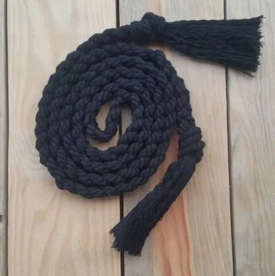 Black Wrap Belt and Bracelet, Handmade Utility Macrame Tassel Braided Belt Women - Image 1 of 4