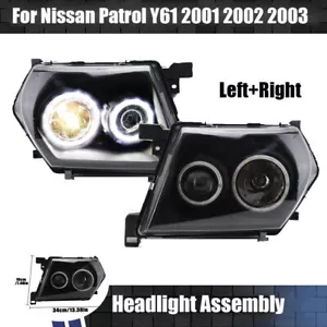 Black Front Bumper Headlight Headlamps For Nissan Patrol Y61 2001 2002 2003 2004 - Picture 1 of 16