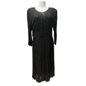 Vintage Jaklin Perlen Kleid schwarz Plissee 3/4 Arm formell Viskose L - Bild 1 von 6